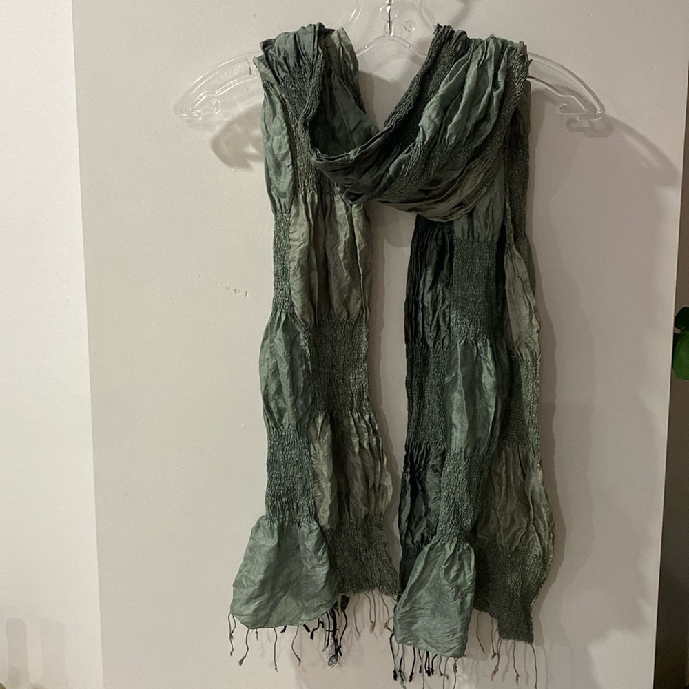SILK ruched gathered scarf check plaid sage green